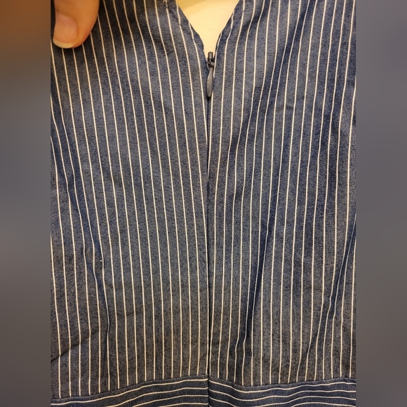 Cremieux Ribbon Tie Strap Blue White Pinstripe Romper Size 10 - Picture 5 of 13